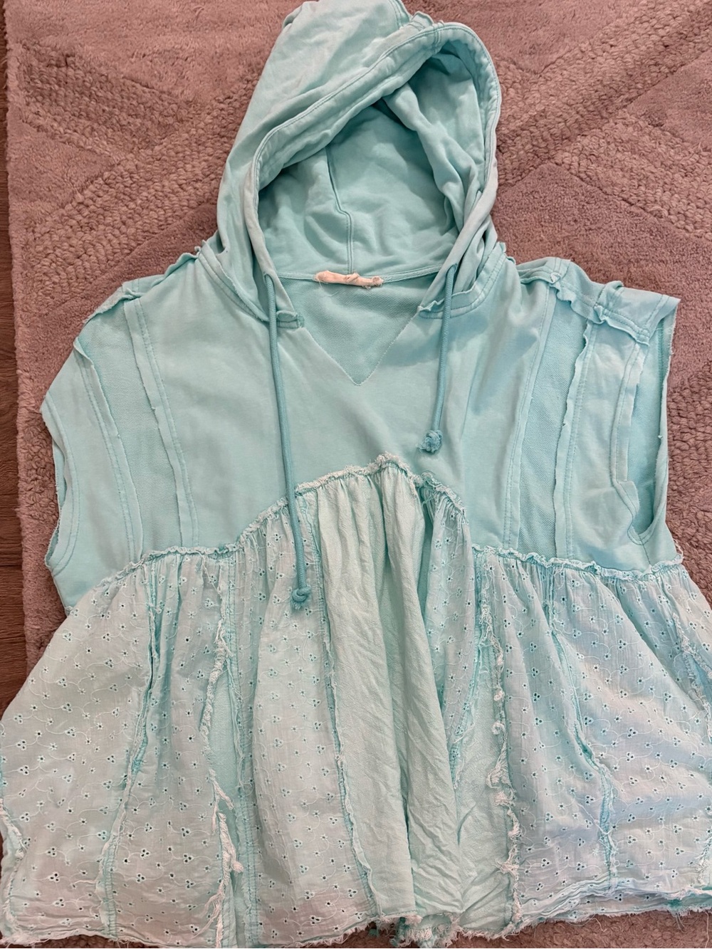 Light Aqua Hooded Sleeveless Sweater Top